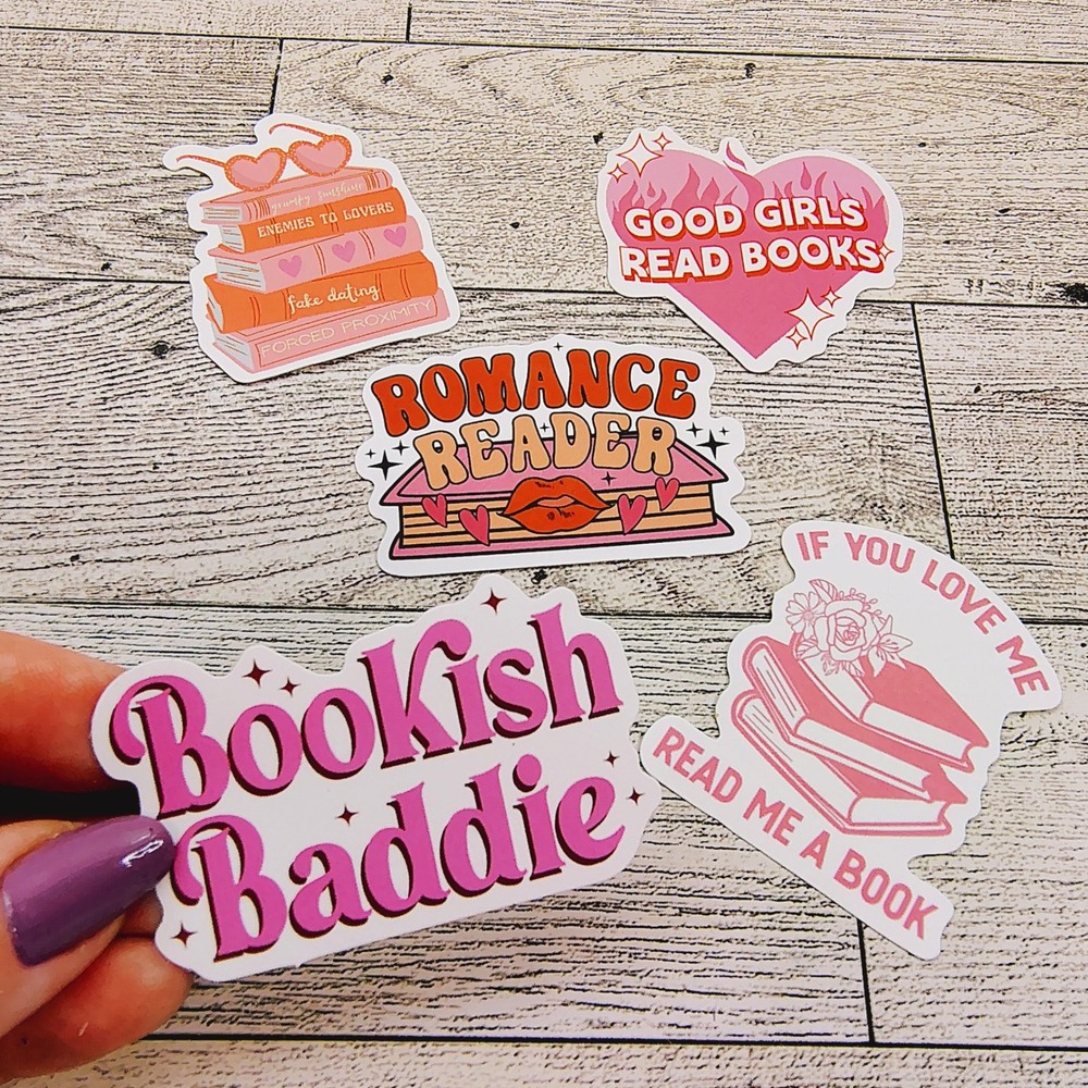 Romance Reader Stickers‎ Bookish Baddie Good Girls Read Books 5pc Set Pink